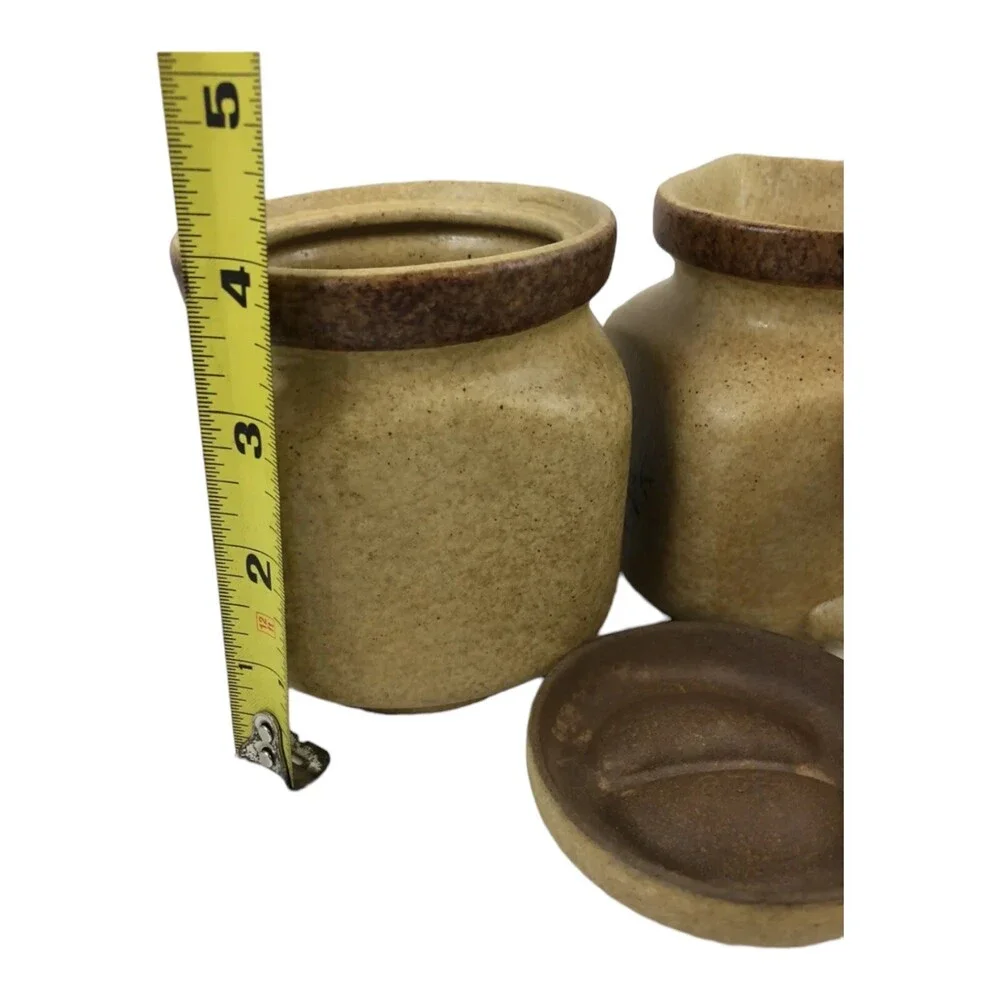 VTG Mid Century PIC USA Creamer & Sugar Bowl Set Square Stoneware Floral Pottery